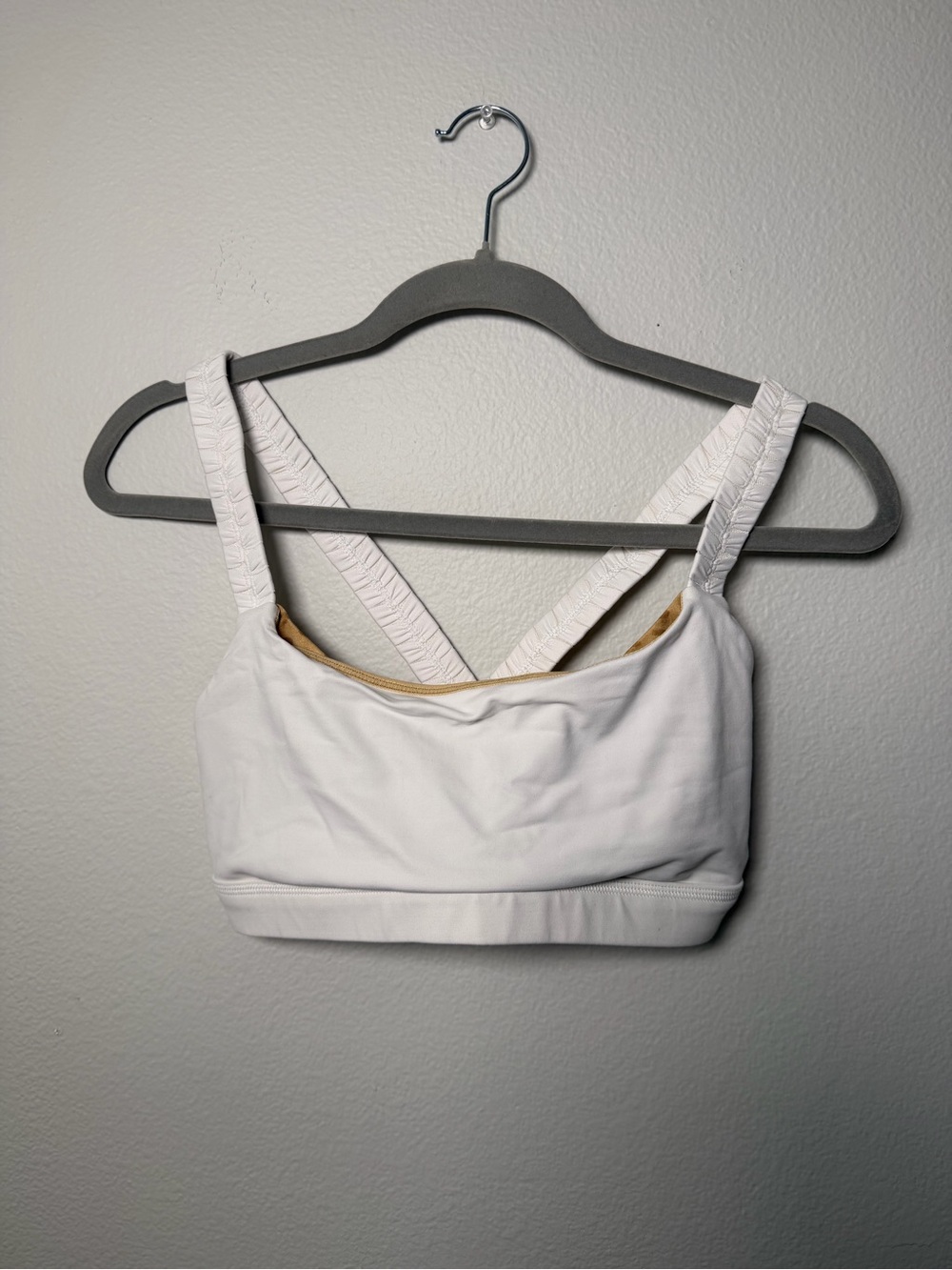 Lululemon Vintage White Strappy Sports Bra with Polka Dot Lining